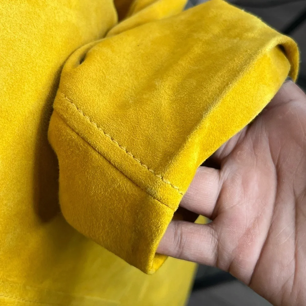 Tory Burch 100% Leather Buttery Suede Sz 6 Mustard Yellow 3/4 Sleeve Jacket